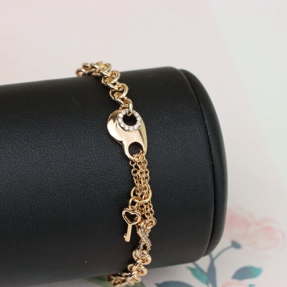 "Rose Gold Heart & Charm Link Bracelet in Premium Gold Plated Brass, XPBL0907 - Picture 10 of 13